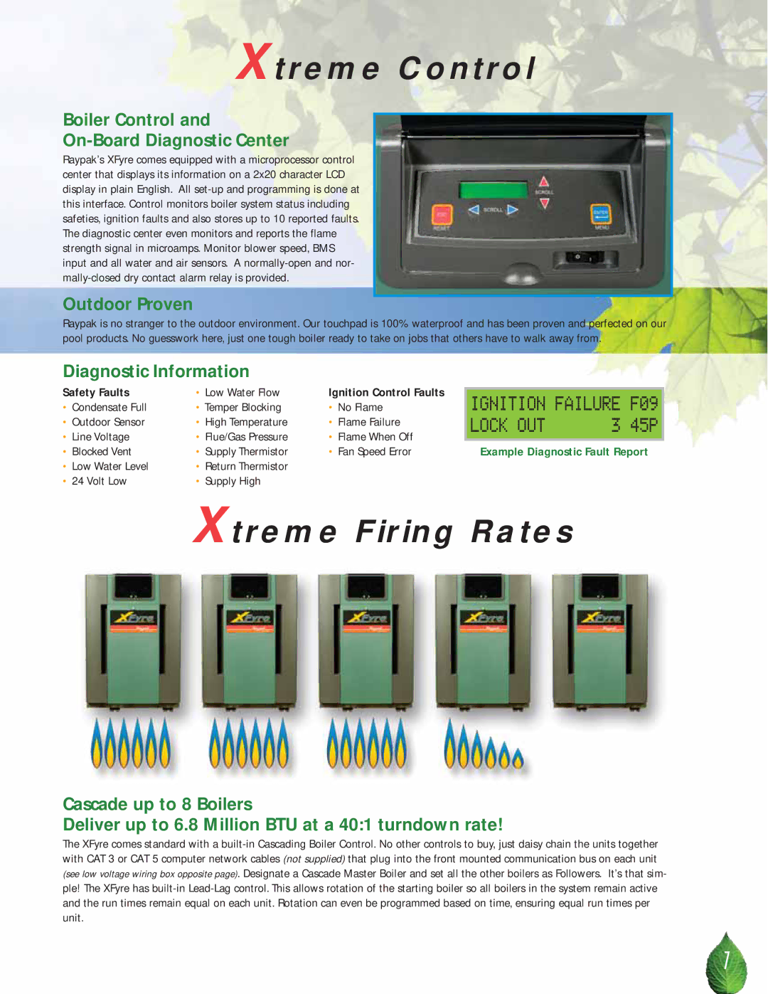 Raypak 300, 850, 500 manual Xtreme Control, Xtreme Firing Rates, Boiler Control On-Board Diagnostic Center, Outdoor Proven 