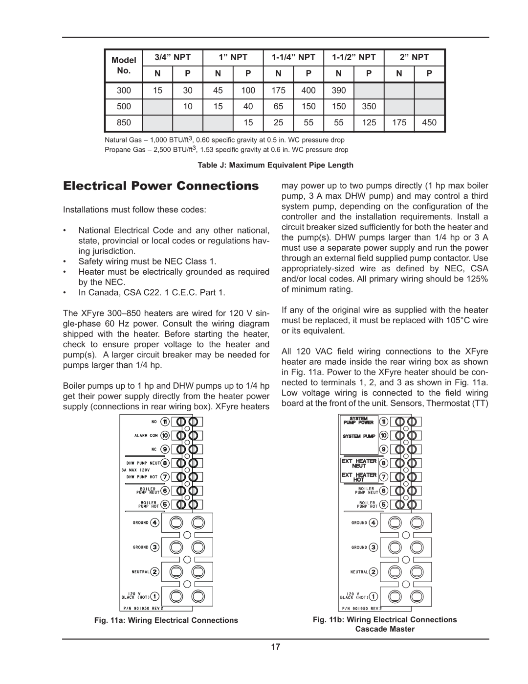 Raypak 300, 850 operating instructions Electrical Power Connections 