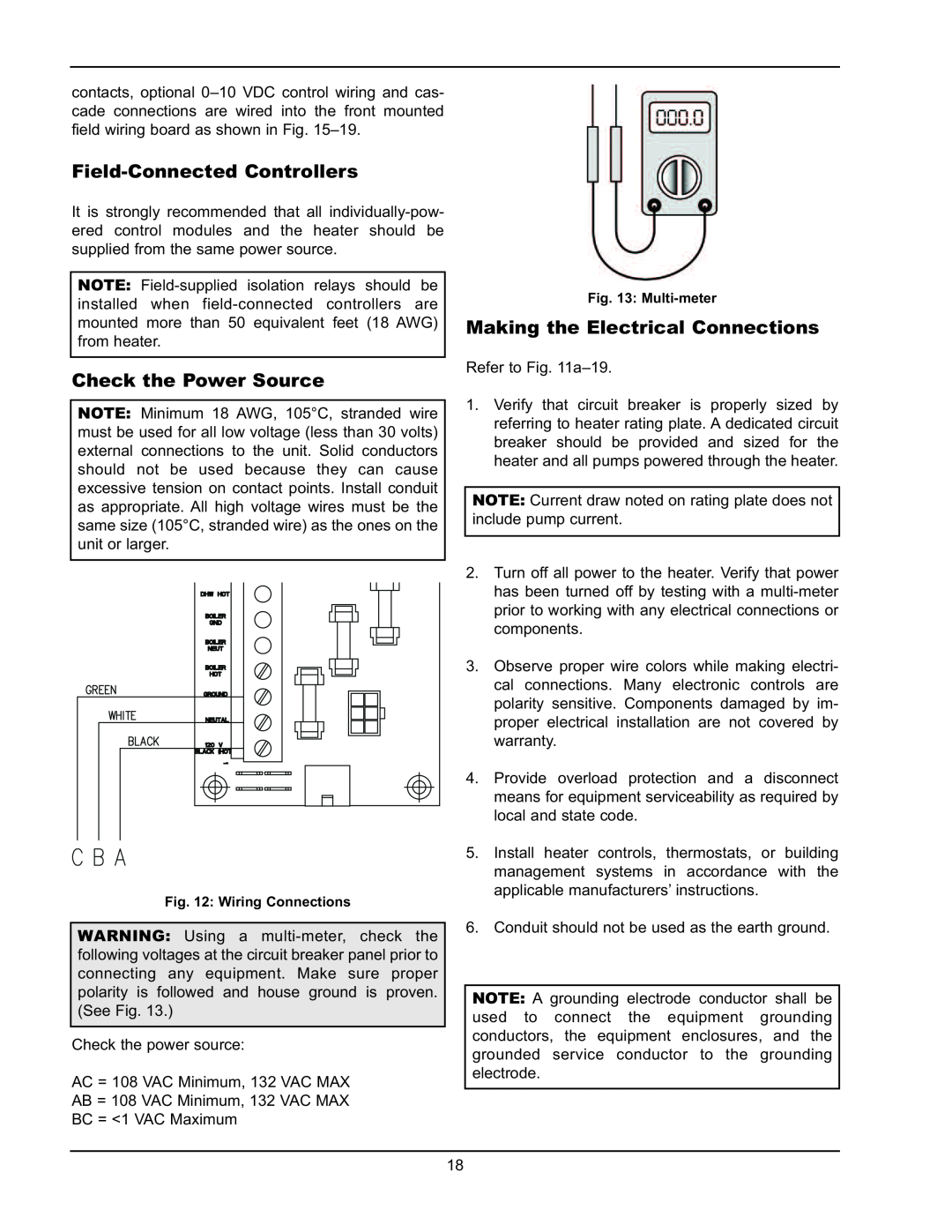 Raypak 850, 300 operating instructions Field-ConnectedControllers, Check the Power Source, Making the Electrical Connections 