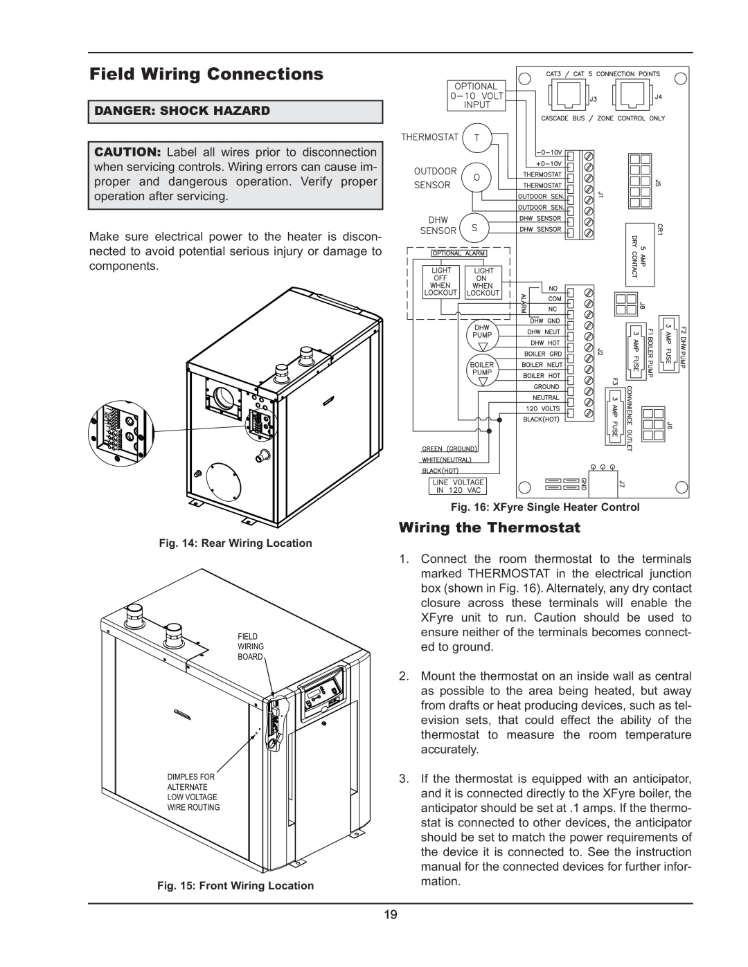Raypak 300, 850 operating instructions Field Wiring Connections, Wiring the Thermostat 
