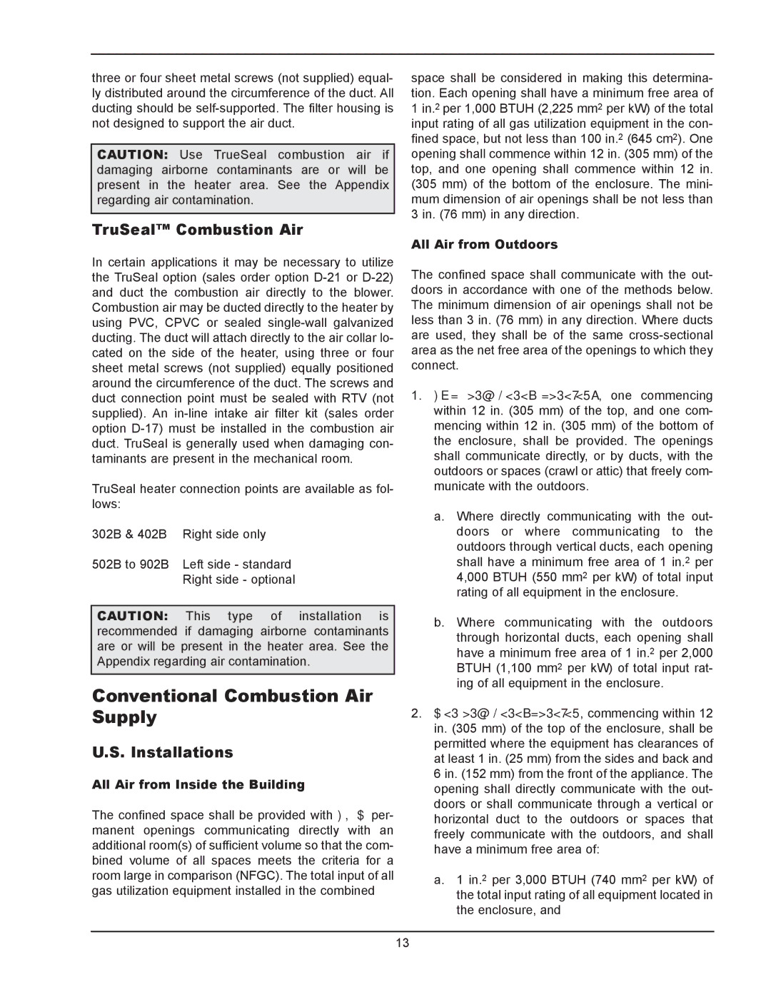 Raypak 302B Conventional Combustion Air Supply, TruSeal Combustion Air, Installations, All Air from Inside the Building 