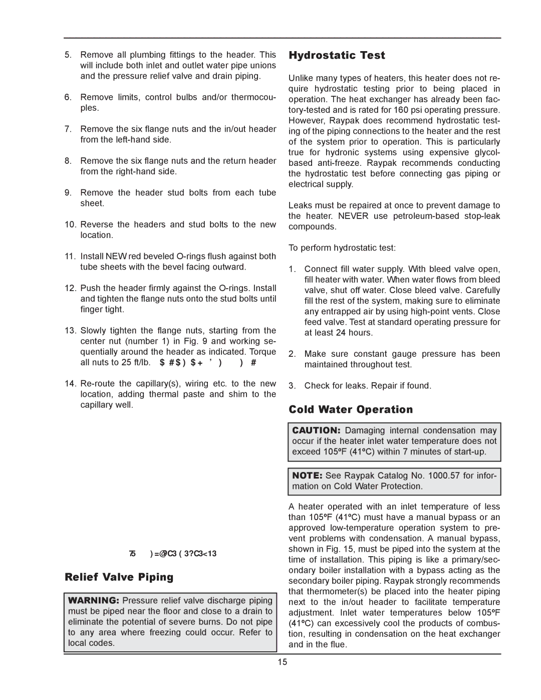 Raypak 302B, 902B manual Relief Valve Piping Hydrostatic Test, Cold Water Operation 