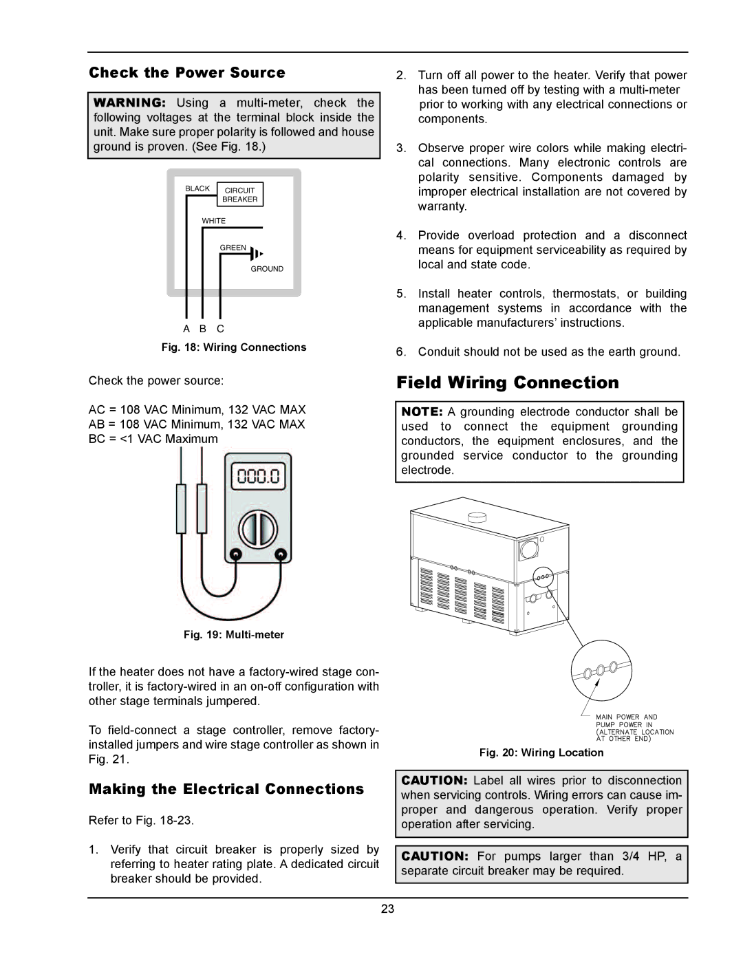 Raypak 302B, 902B manual Field Wiring Connection, Check the Power Source, Making the Electrical Connections 