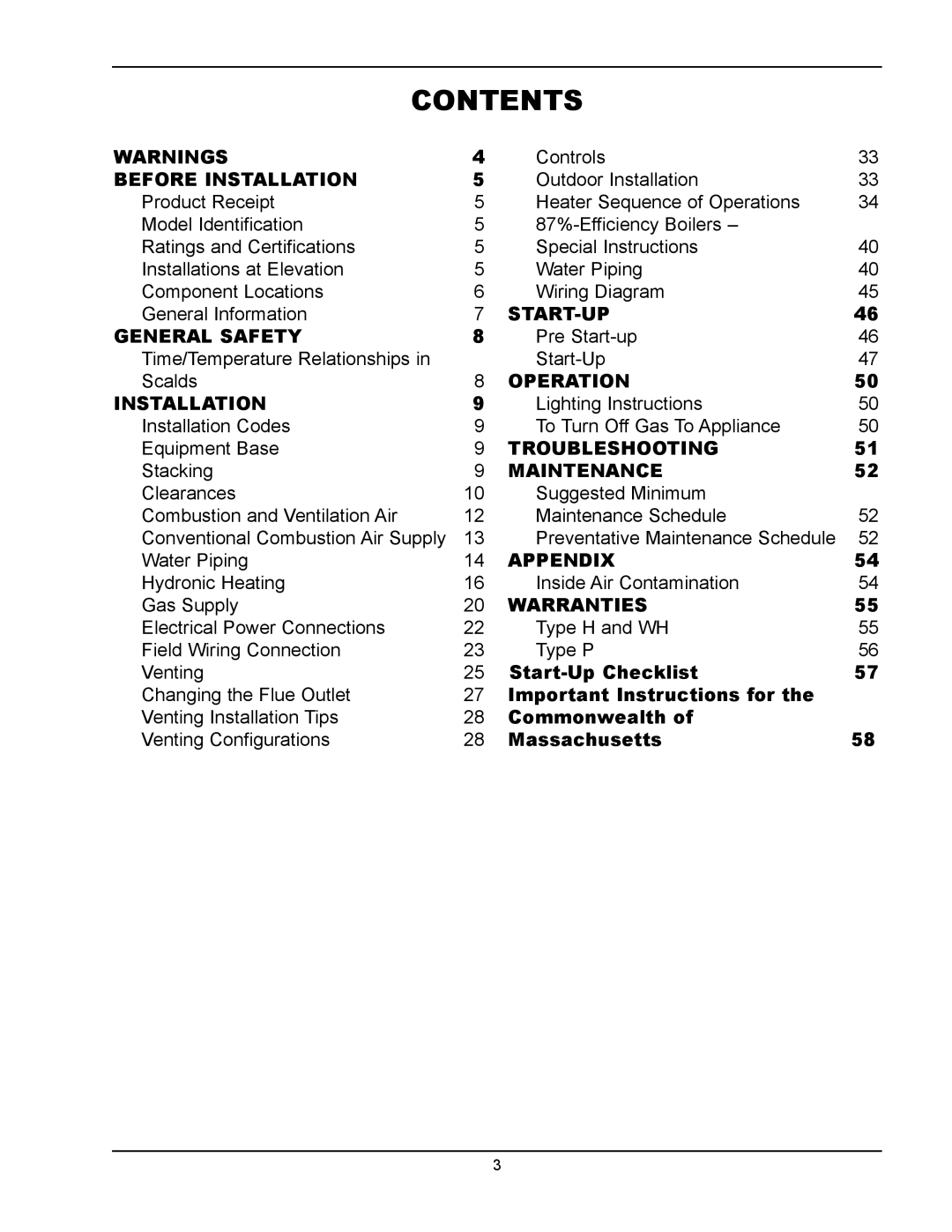 Raypak 302B, 902B manual Contents 