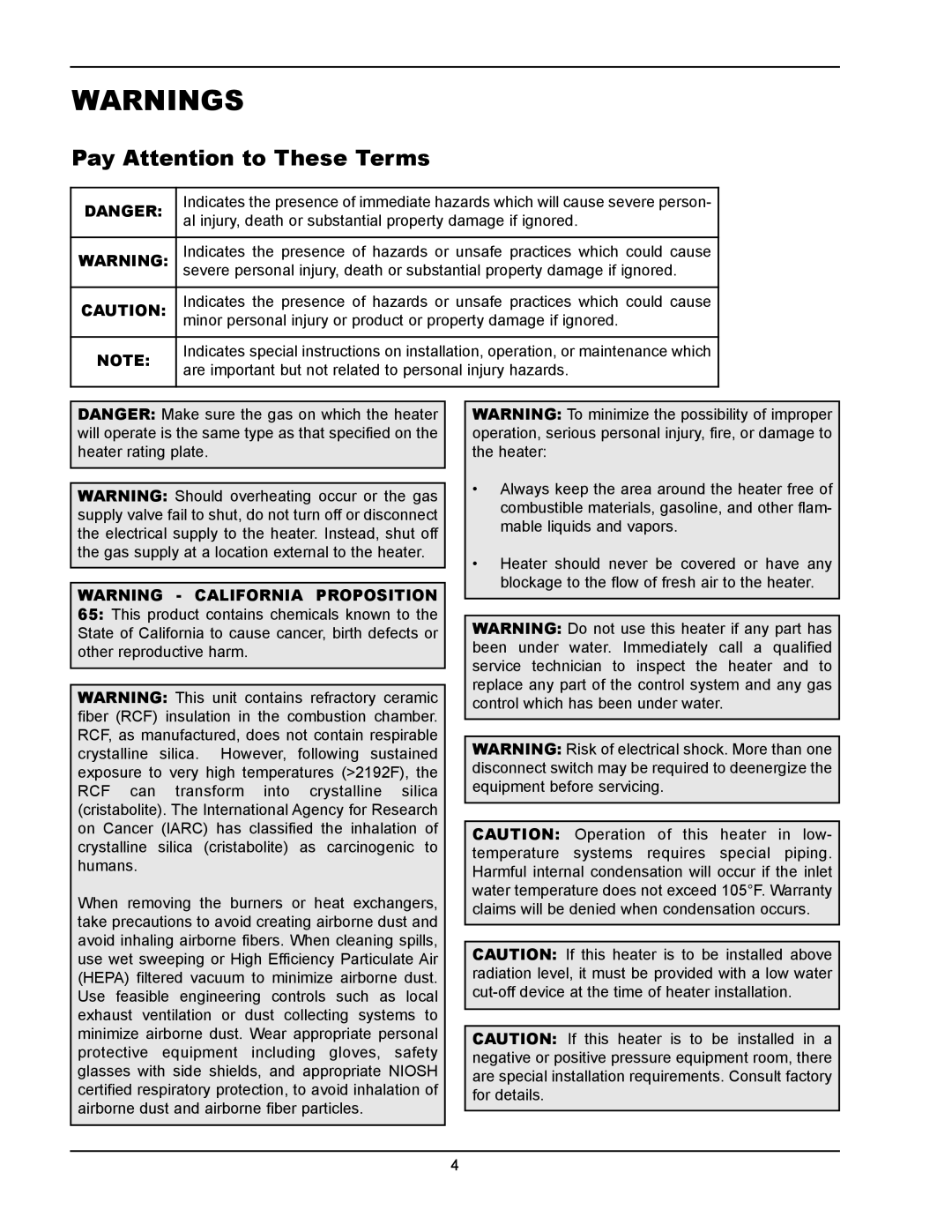 Raypak 902B, 302B manual Pay Attention to These Terms 