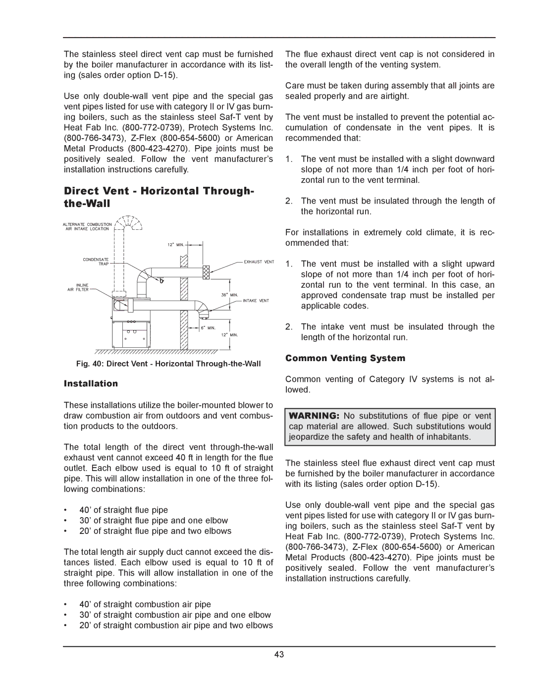 Raypak 302B, 902B manual Direct Vent Horizontal Through- the-Wall 