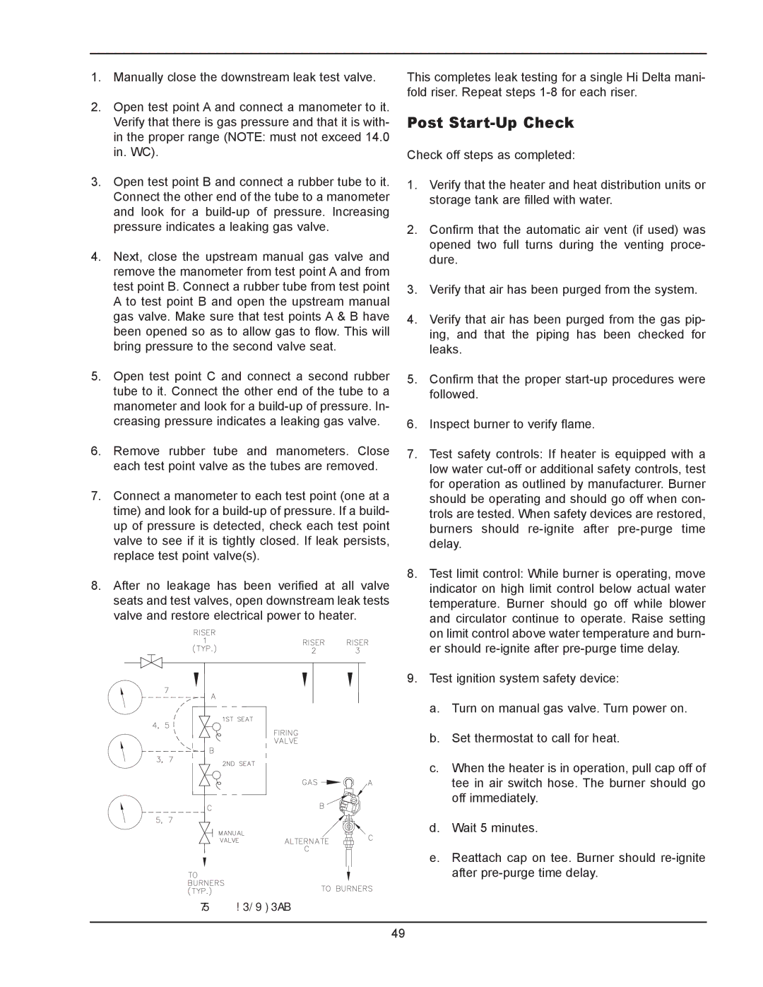 Raypak 302B, 902B manual Post Start-Up Check, Leak Test 