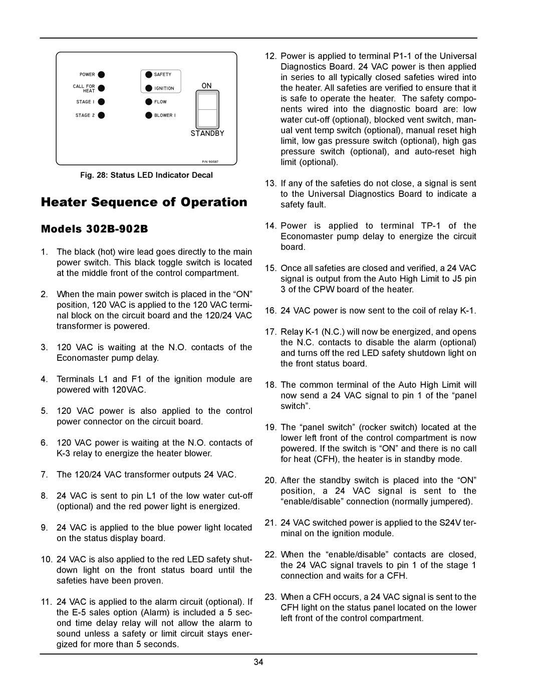 Raypak manual Heater Sequence of Operation, Models 302B-902B 