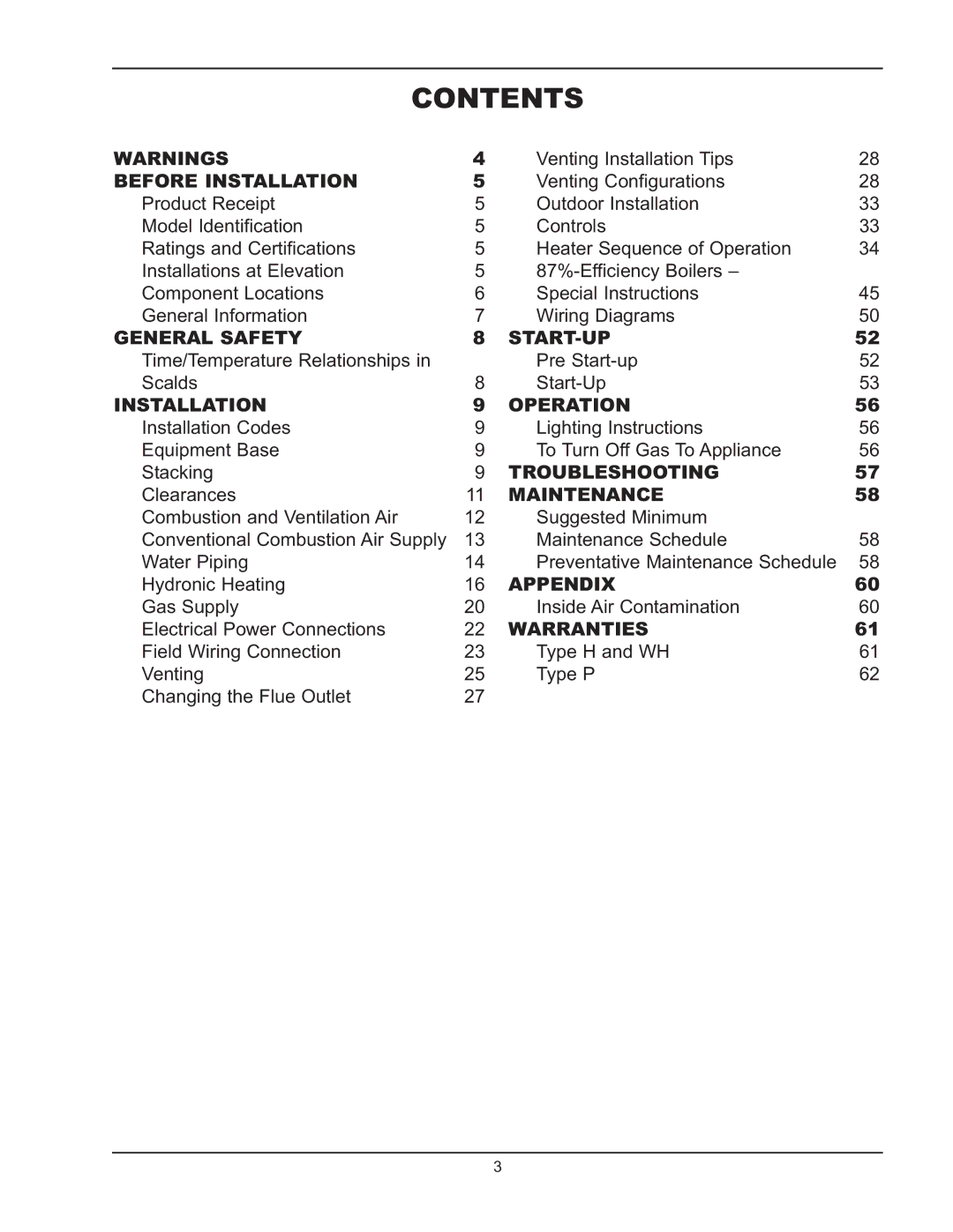 Raypak 992B-1262B manual Contents 