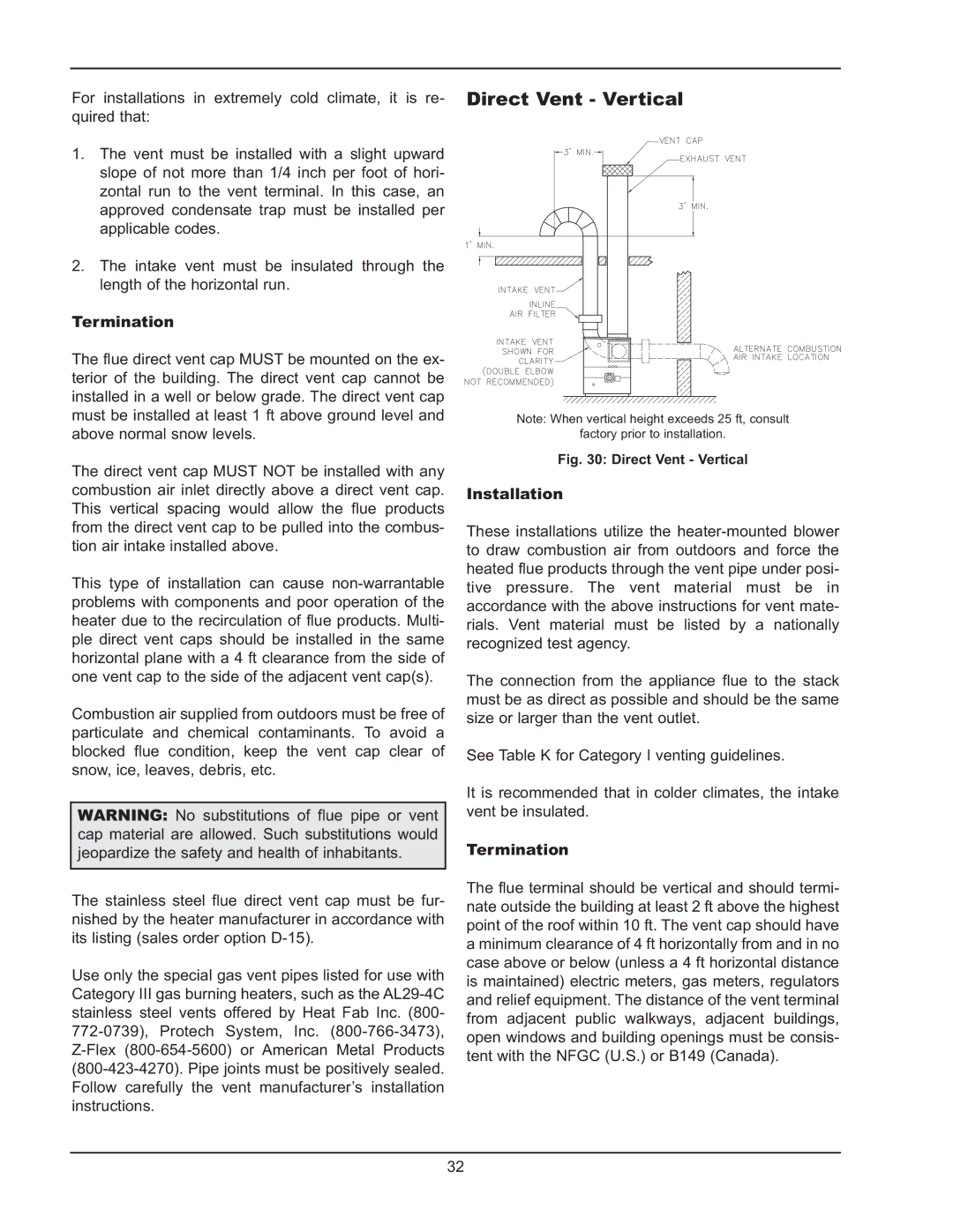 Raypak 992B-1262B manual Direct Vent Vertical 