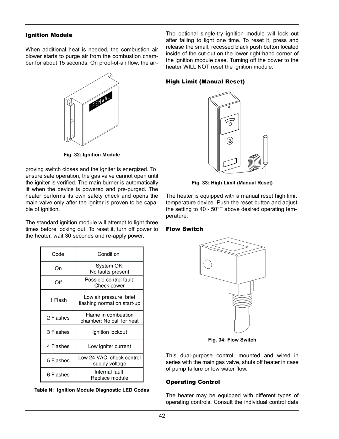 Raypak 992B-1262B manual Ignition Module, High Limit Manual Reset, Flow Switch, Operating Control 