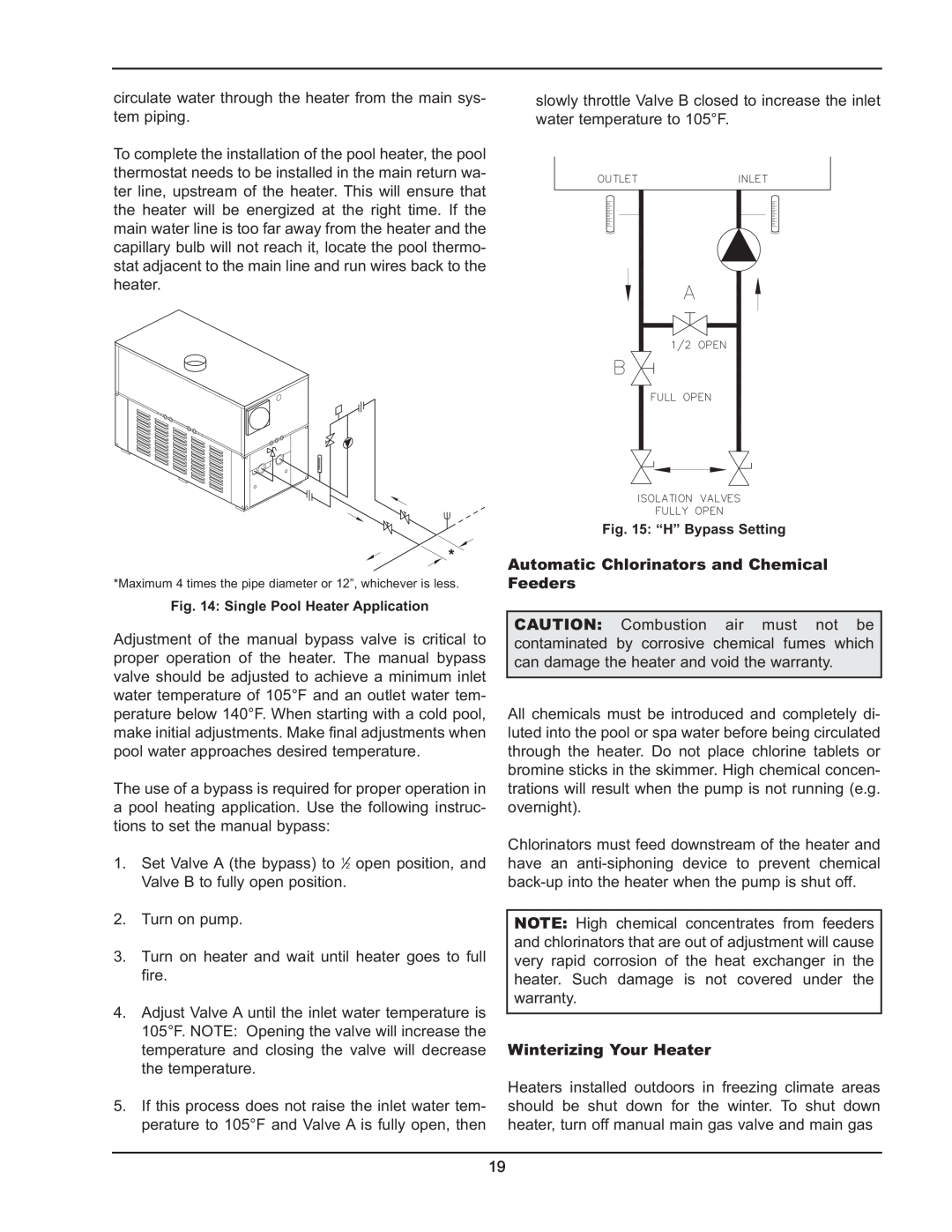 Raypak 992B-1262B manual Automatic Chlorinators and Chemical Feeders, Winterizing Your Heater 