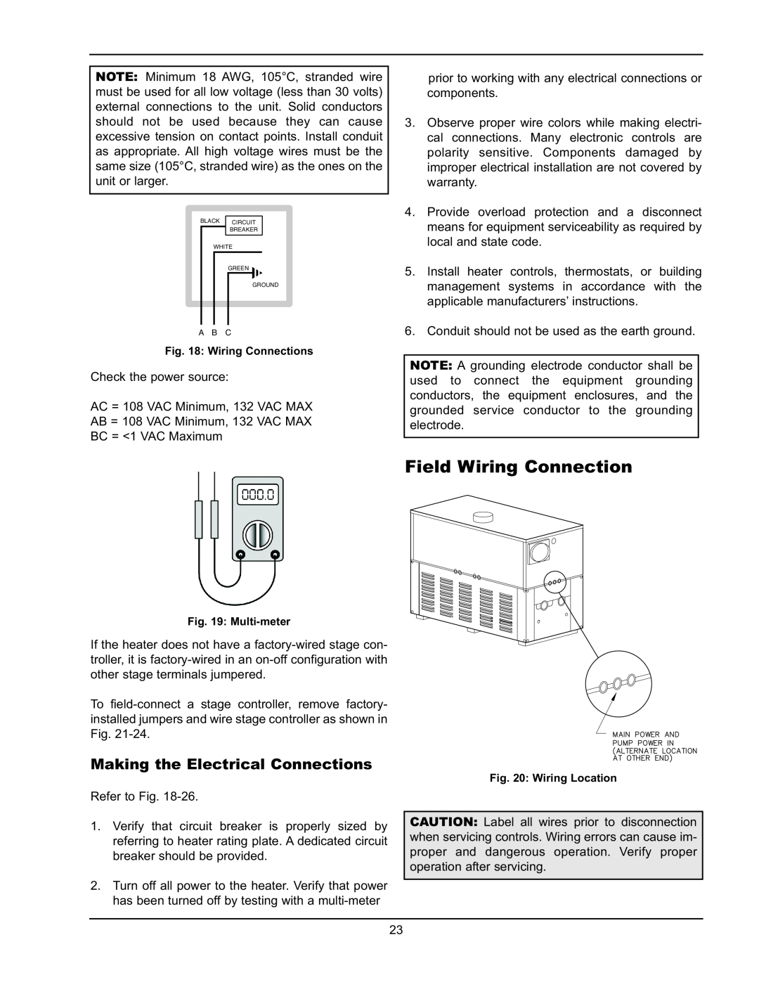 Raypak 992B-1262B manual Field Wiring Connection, Making the Electrical Connections 