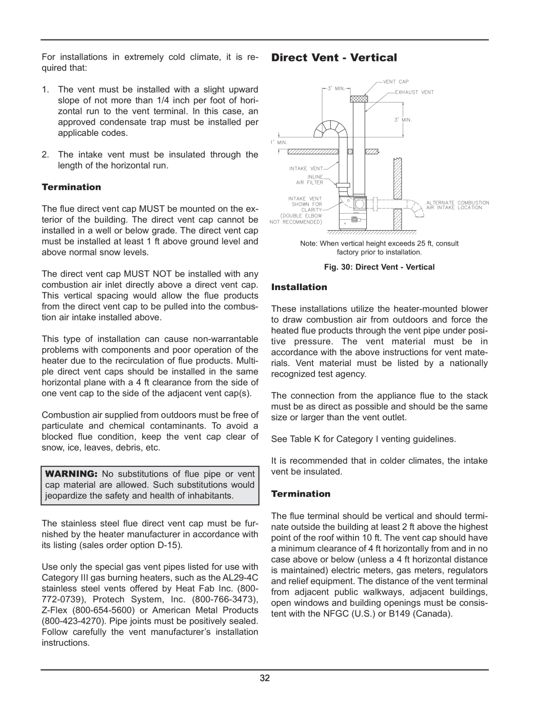 Raypak 992B-1262B manual Direct Vent - Vertical 