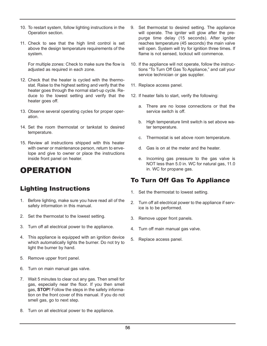 Raypak 992B-1262B manual Operation, Lighting Instructions, To Turn Off Gas To Appliance 