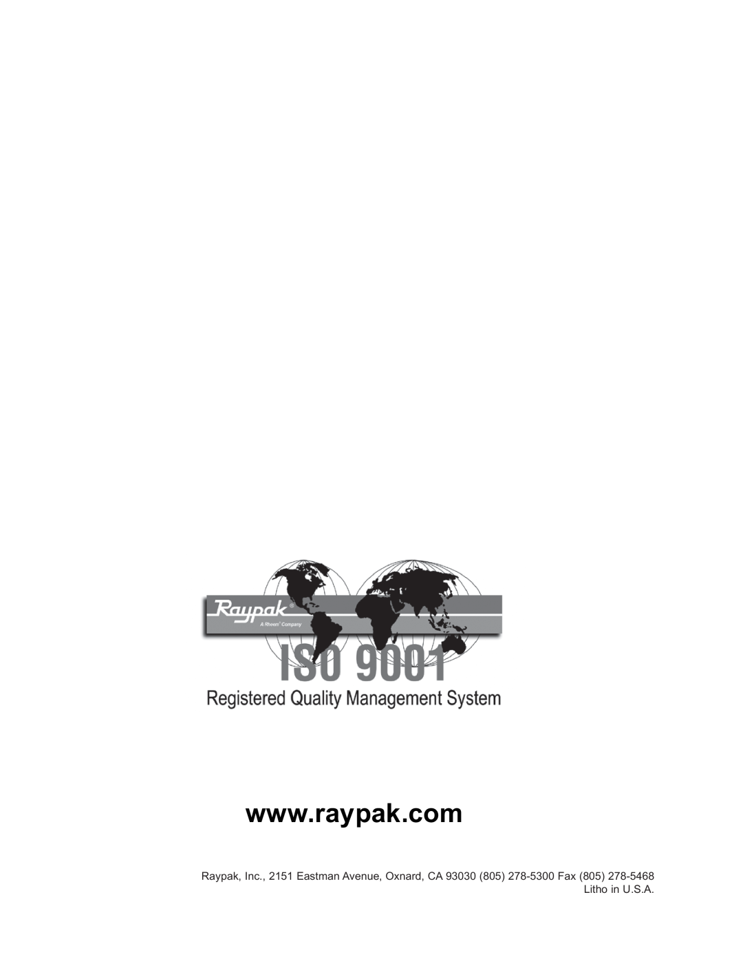 Raypak 992B-1262B manual 