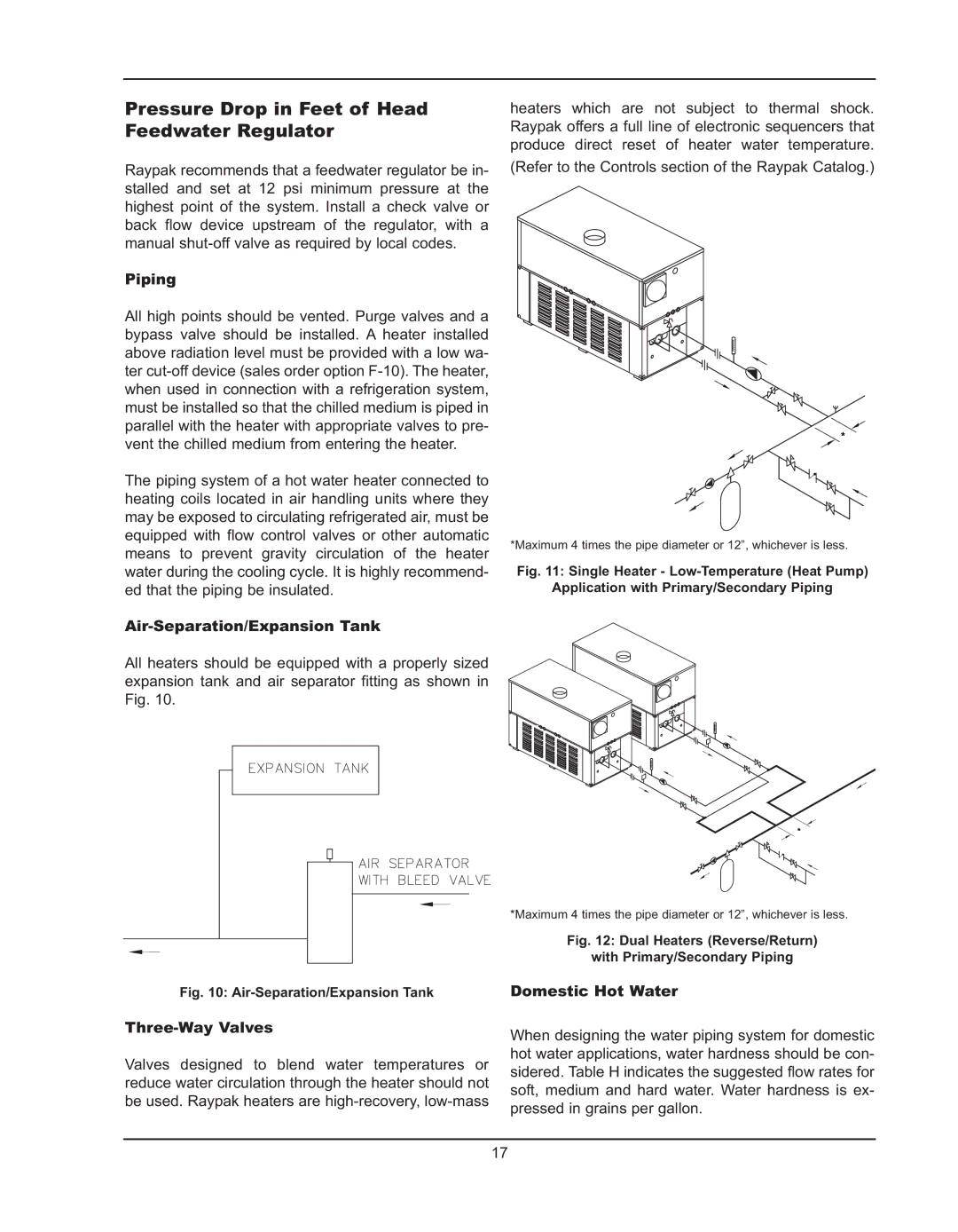 Raypak 992B Pressure Drop in Feet of Head Feedwater Regulator, Piping, Air-Separation/Expansion Tank, Three-Way Valves 