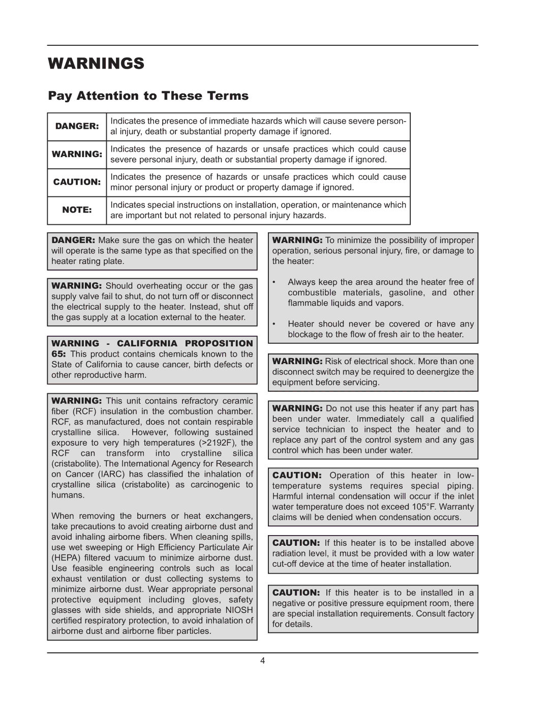 Raypak 992B manual Pay Attention to These Terms 