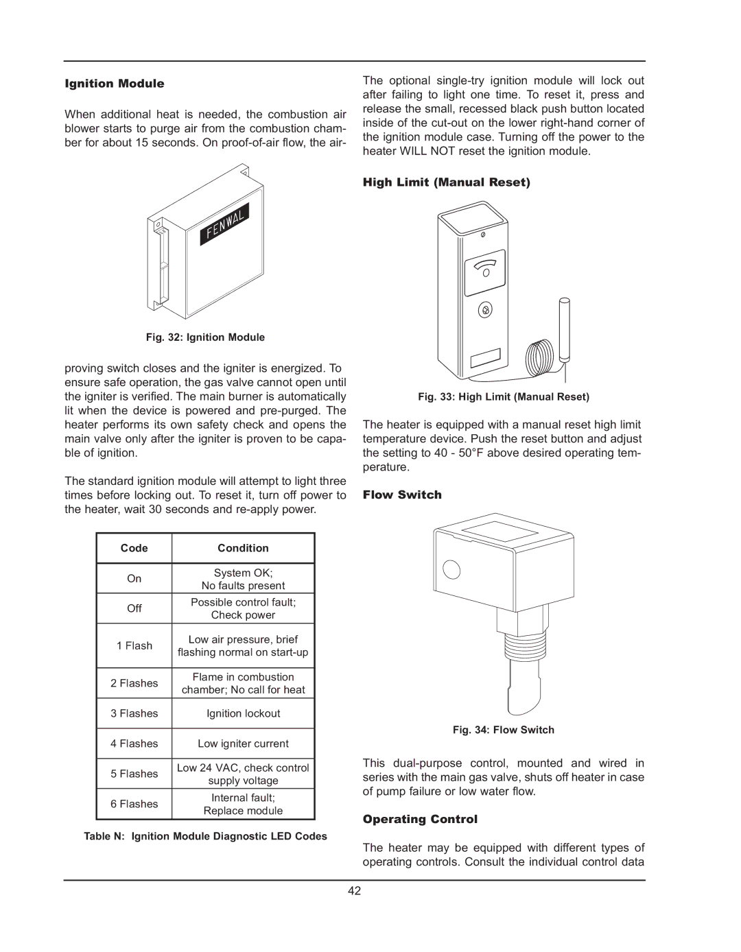 Raypak 992B manual Ignition Module, High Limit Manual Reset, Flow Switch, Operating Control 