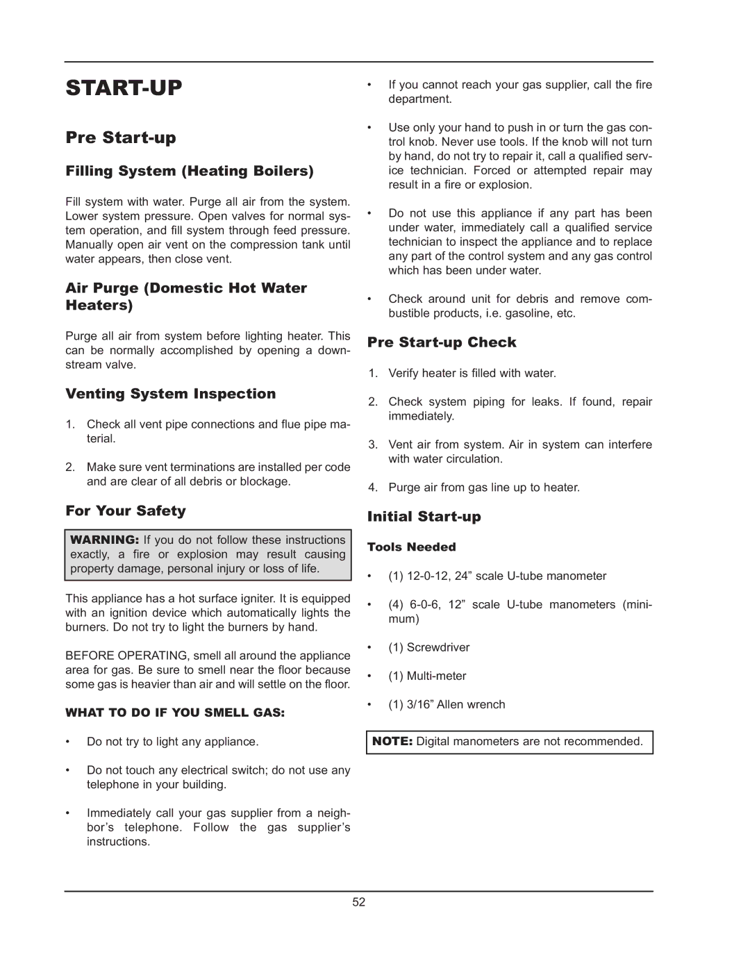 Raypak 992B manual Start-Up, Pre Start-up 