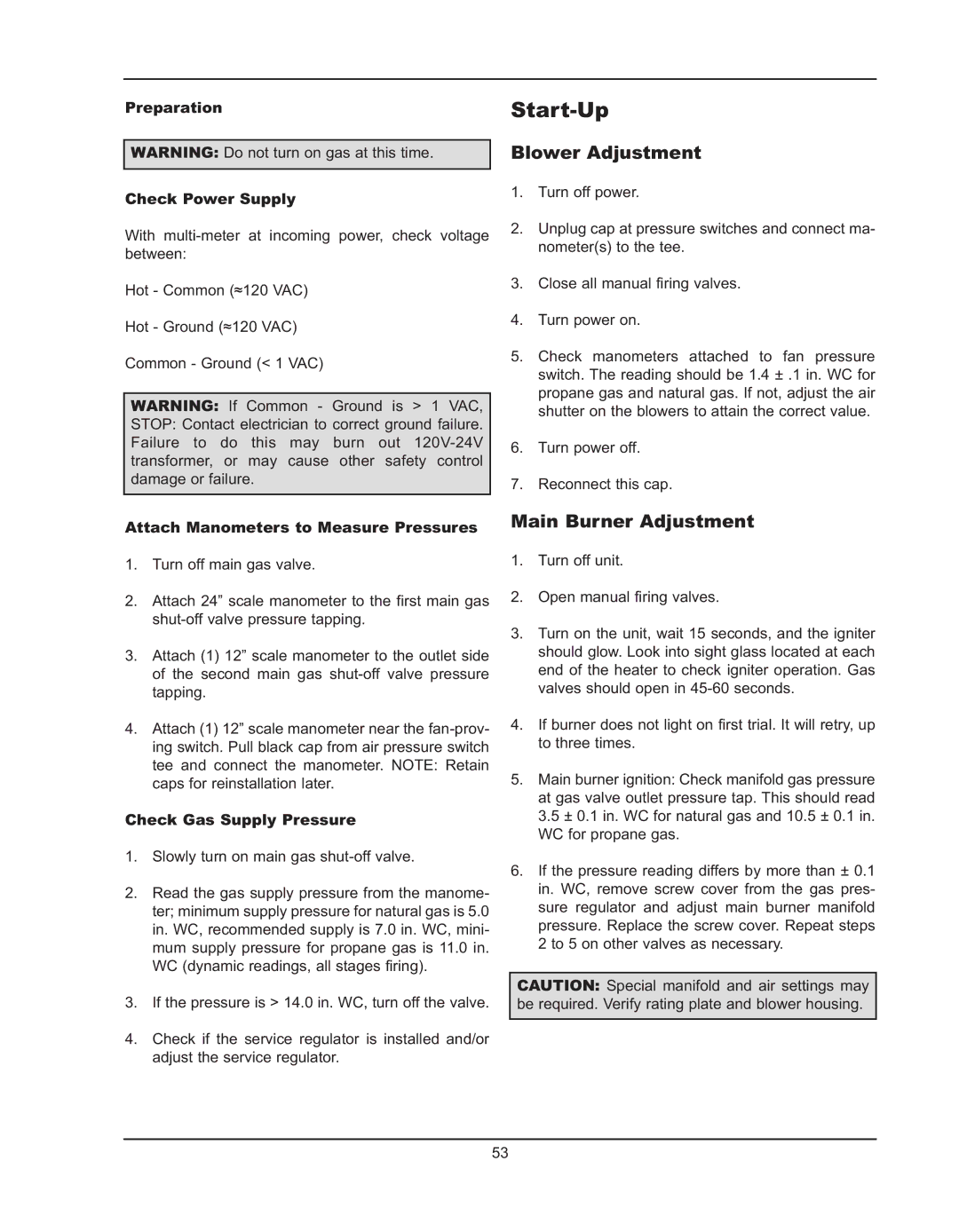 Raypak 992B manual Start-Up, Blower Adjustment, Main Burner Adjustment 