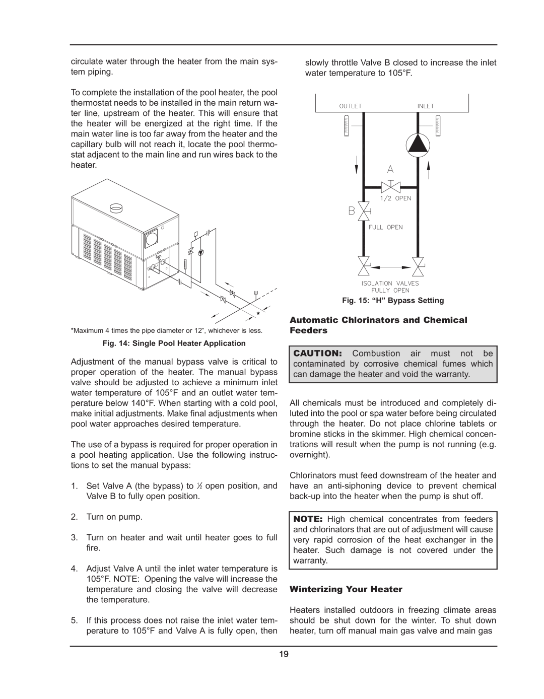 Raypak 992B manual Automatic Chlorinators and Chemical Feeders, Winterizing Your Heater 