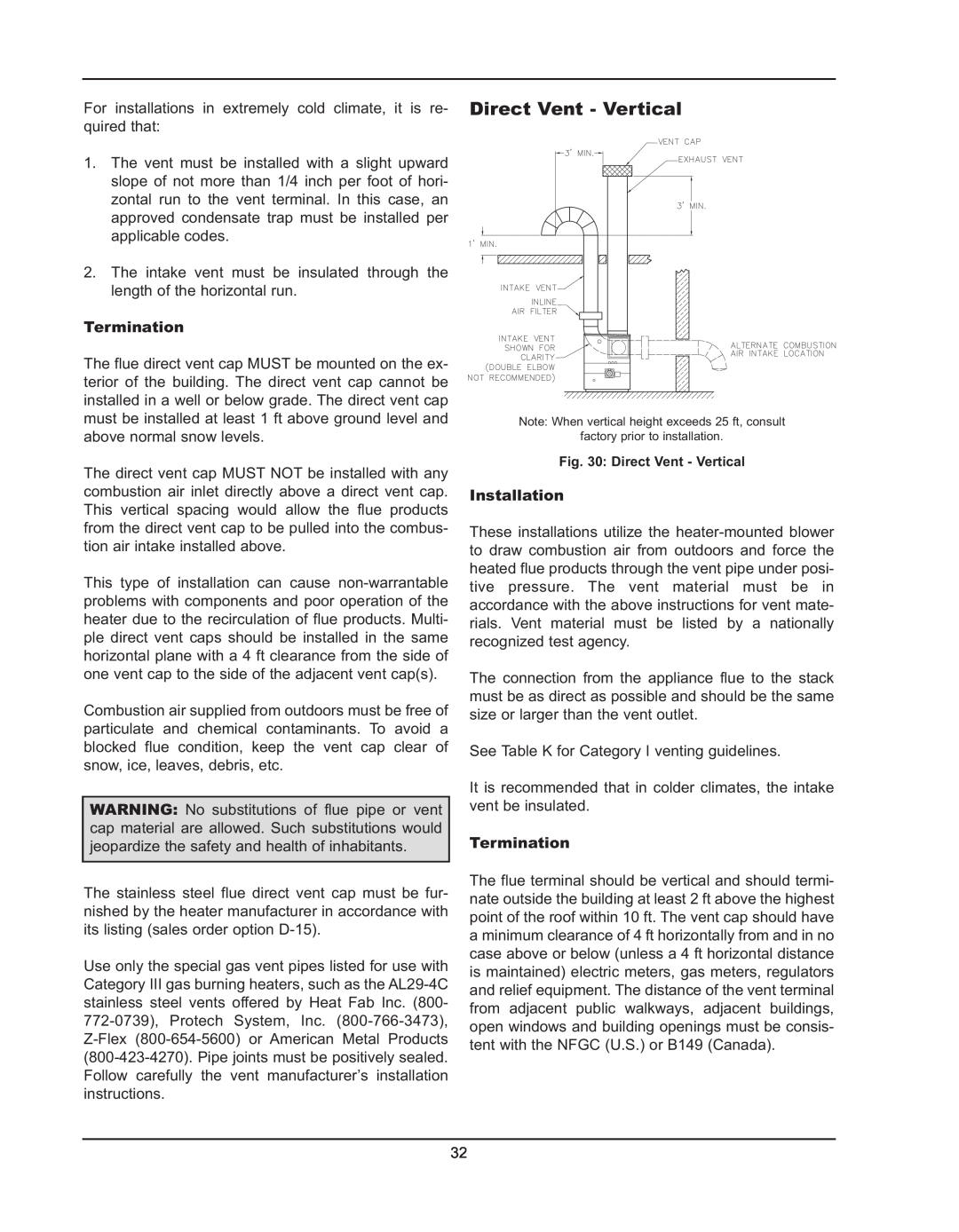 Raypak 992B manual Direct Vent - Vertical 