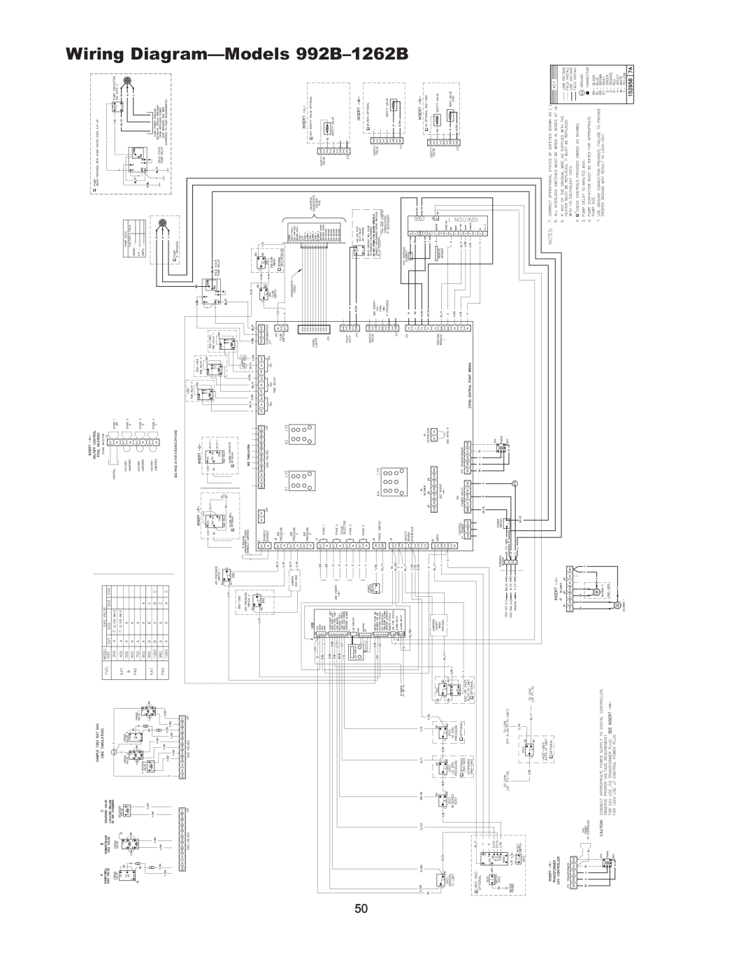 Raypak manual Wiring Diagram—Models 992B–1262B, SEE PAGE 24 FOR STAGING OPTIONS 