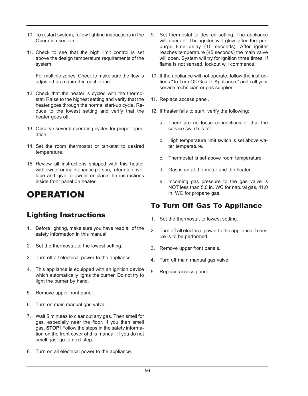 Raypak 992B manual Operation, Lighting Instructions, To Turn Off Gas To Appliance 