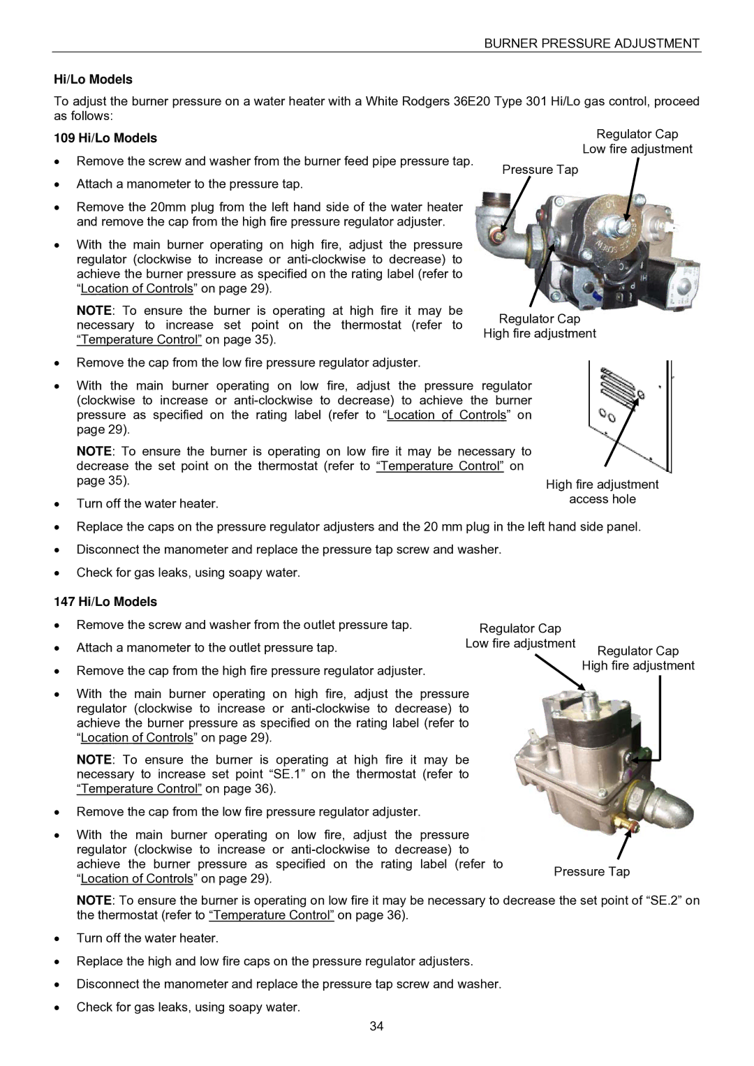 Raypak B0147, B0109 installation instructions 109 Hi/Lo Models, 147 Hi/Lo Models 