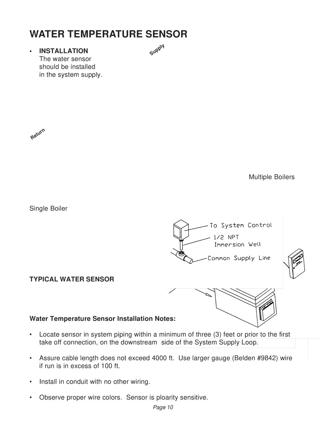 Raypak B6000 manual Typical Water Sensor, Water Temperature Sensor Installation Notes 