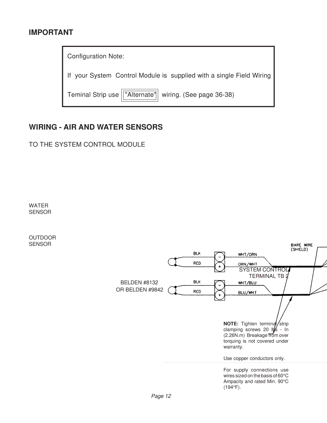 Raypak B6000 manual Wiring AIR and Water Sensors, To the System Control Module 