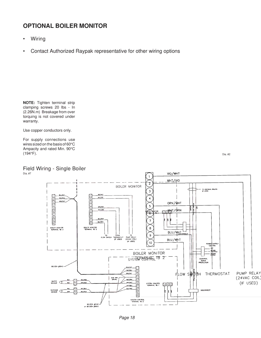 Raypak B6000 manual Optional Boiler Monitor 