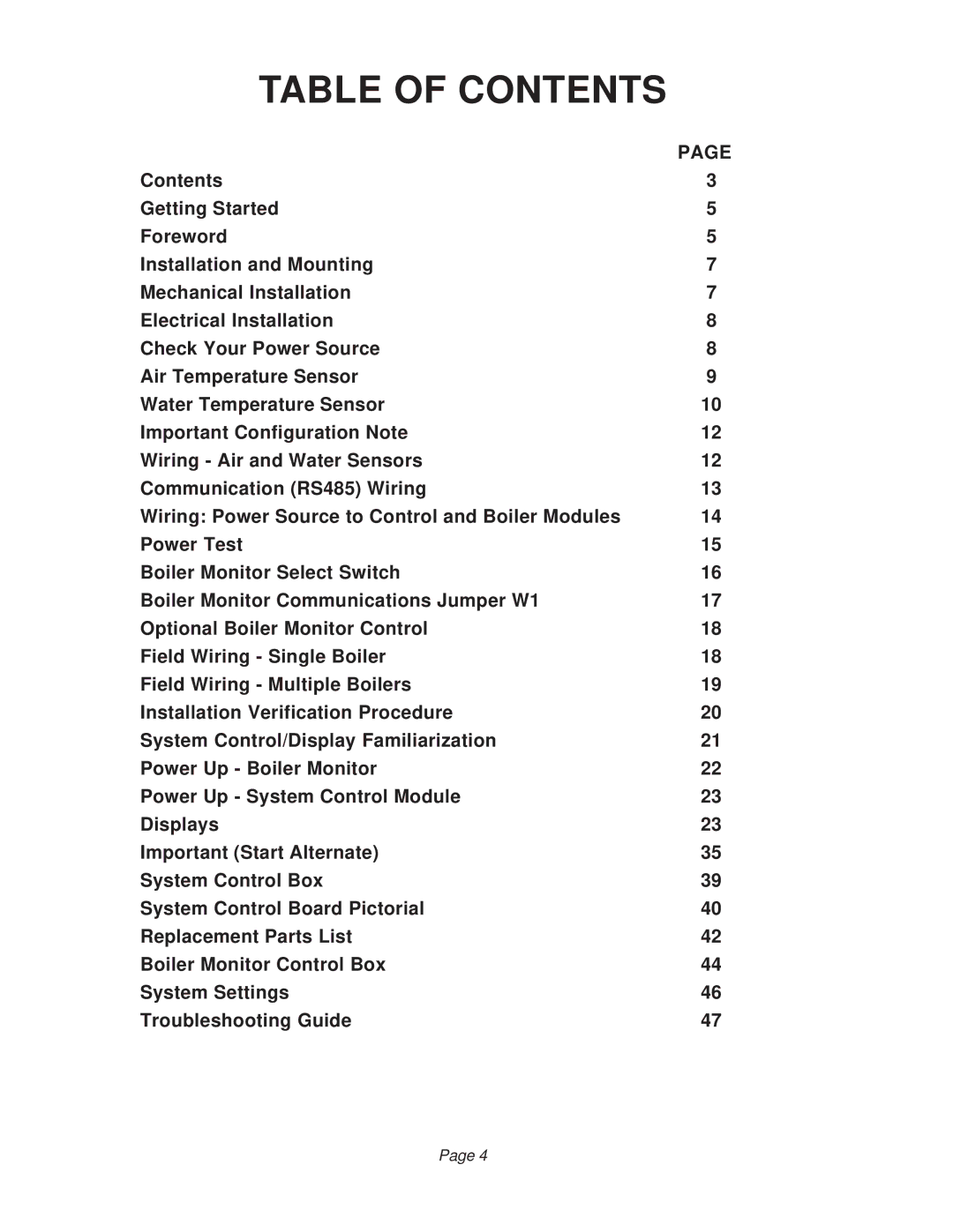 Raypak B6000 manual Table of Contents 