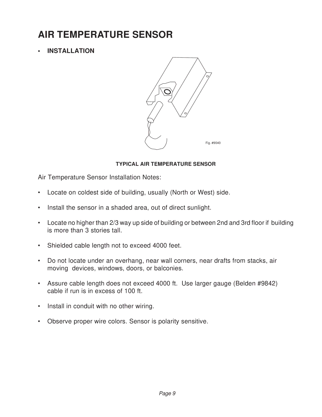 Raypak B6000 manual AIR Temperature Sensor, Installation 