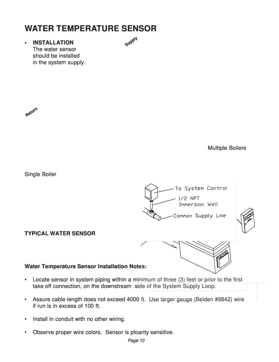 Raypak B6000 manual Typical Water Sensor, Water Temperature Sensor Installation Notes 