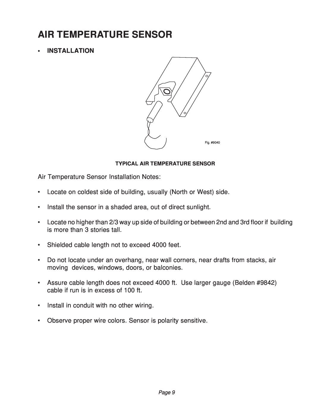 Raypak B6000 manual Air Temperature Sensor, Installation 