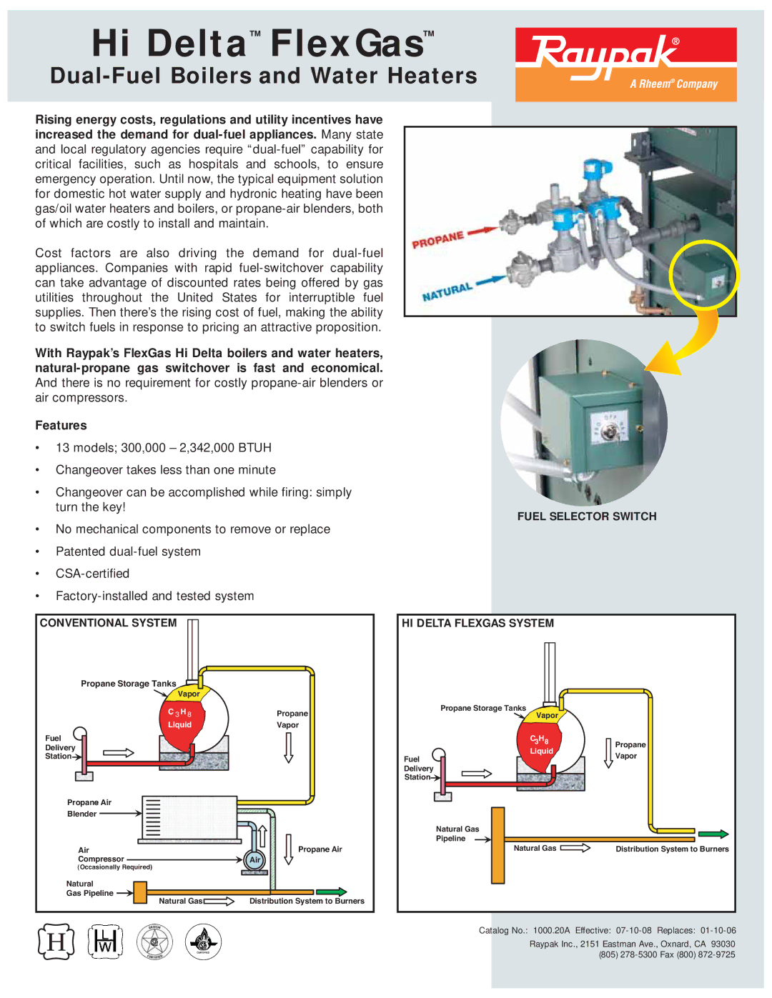 Raypak manual Hi Delta FlexGas, Dual-Fuel Boilers and Water Heaters, Conventional System, Propane Storage Tanks 