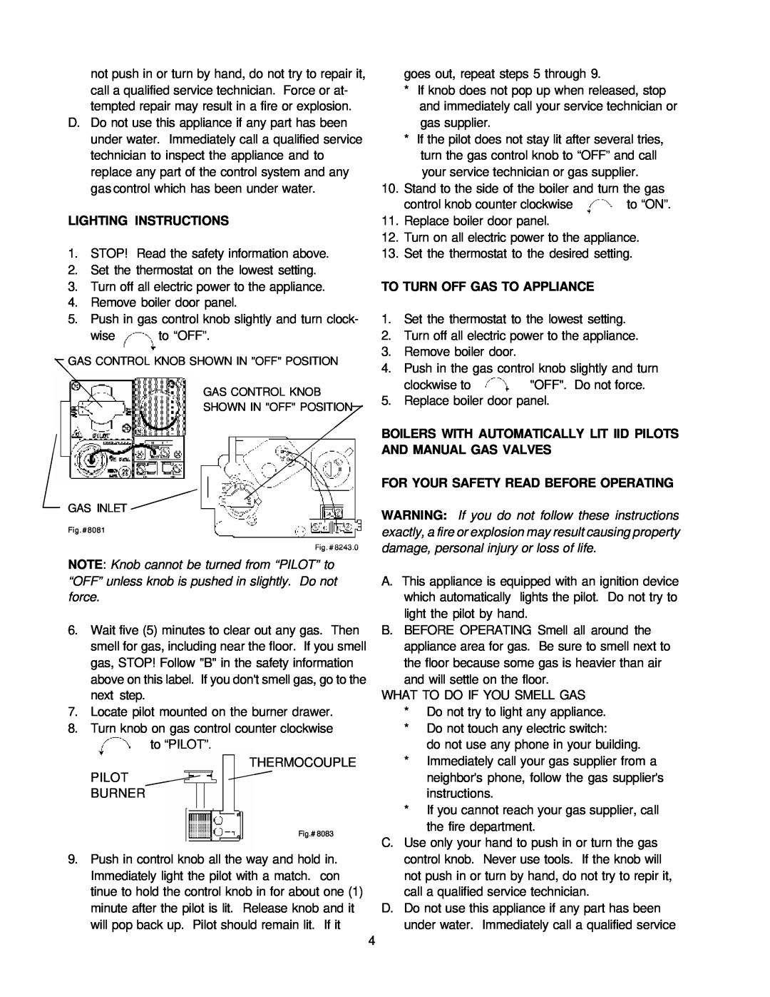 Raypak Gas Fired Boiler manual To Turn Off Gas To Appliance, Lighting Instructions, For Your Safety Read Before Operating 