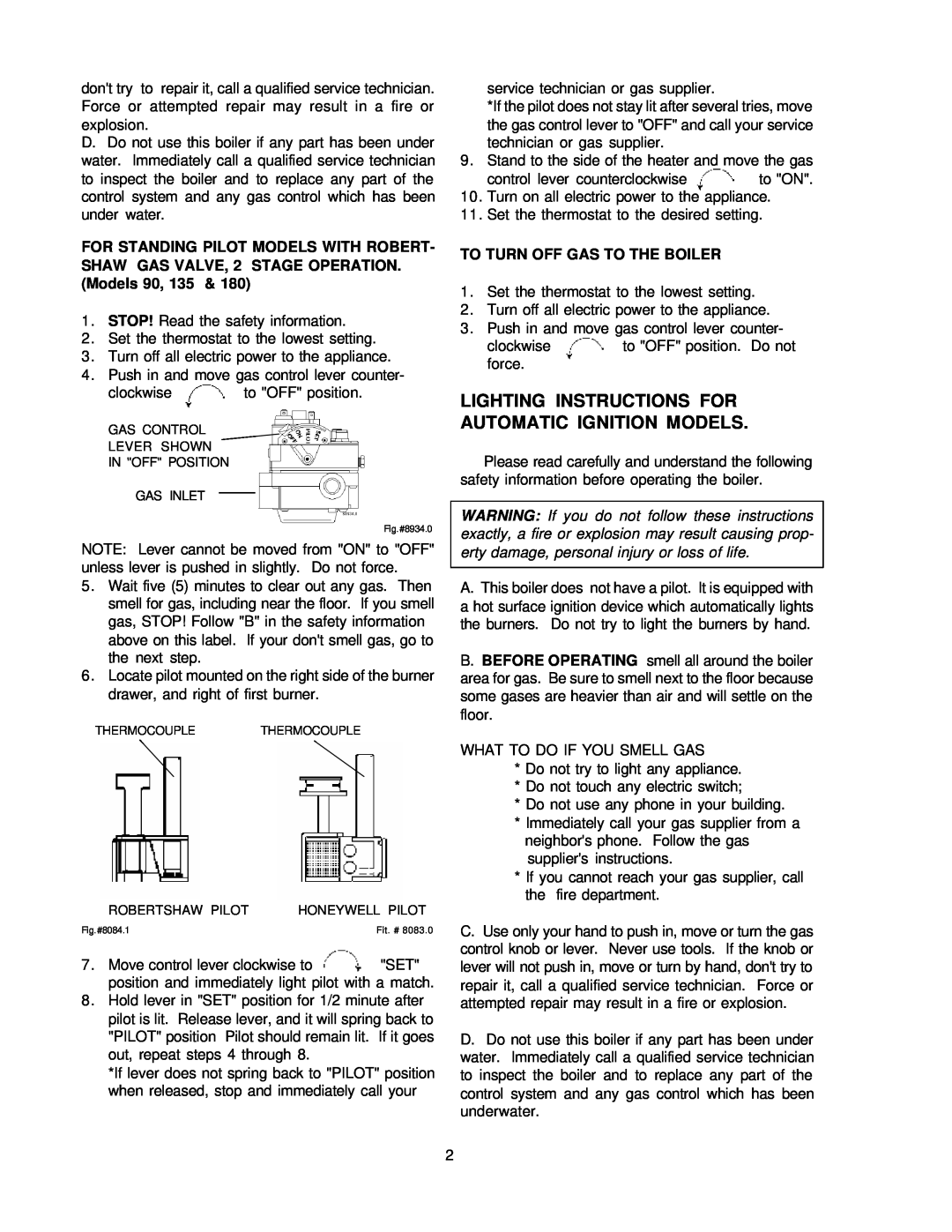 Raypak H-0090B, H-0042B, H-0030B, H-0180B, H-0066B, H-0135B manual To Turn Off Gas To The Boiler 