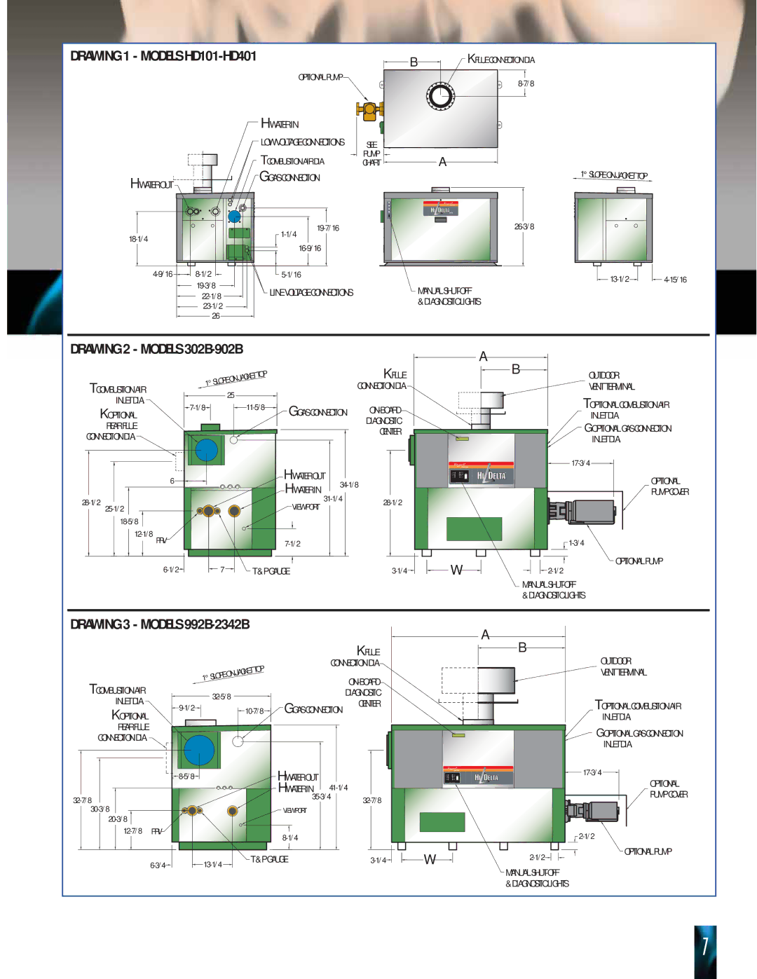 Raypak HD101 THRU 2342B manual Drawing 3 Models 992B-2342B 