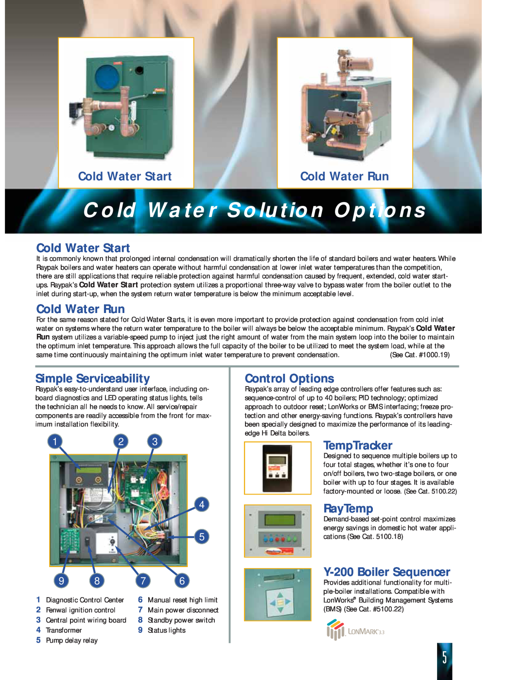 Raypak HD101 THRU 2342B Cold Water Solution Options, Cold Water Start, Cold Water Run, Simple Serviceability, TempTracker 