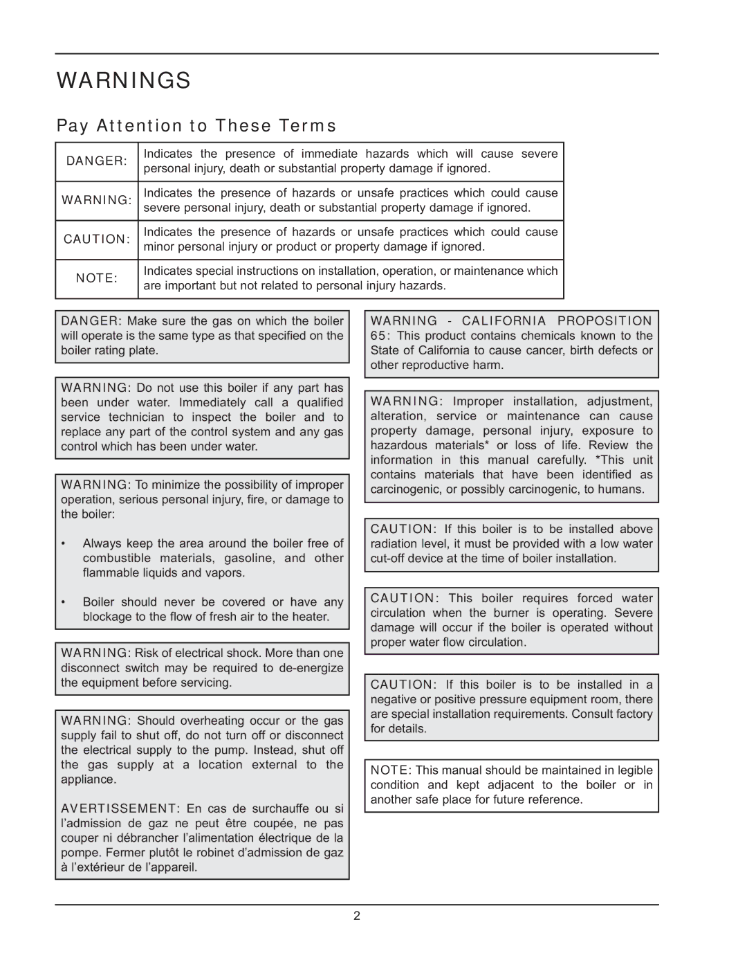 Raypak HD401, HD101 manual Pay Attention to These Terms 