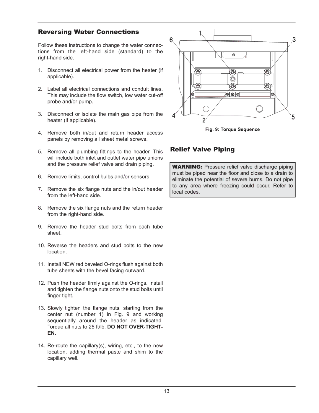 Raypak HD101, HD401 manual Reversing Water Connections, Relief Valve Piping 