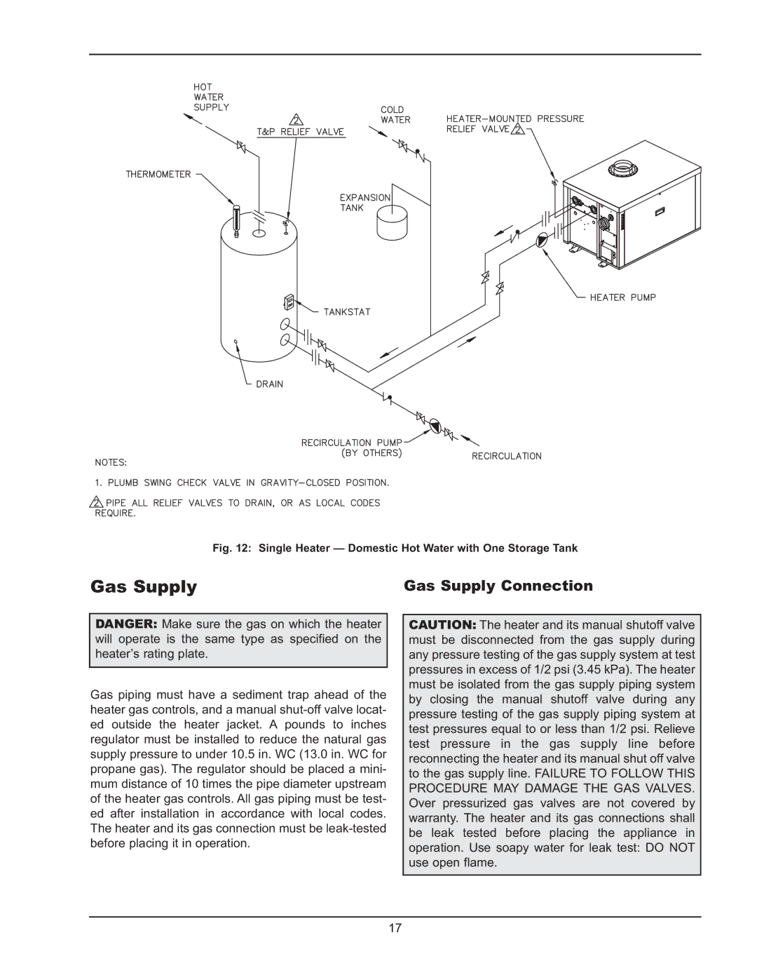 Raypak HD101, HD401 manual Gas Supply Connection 