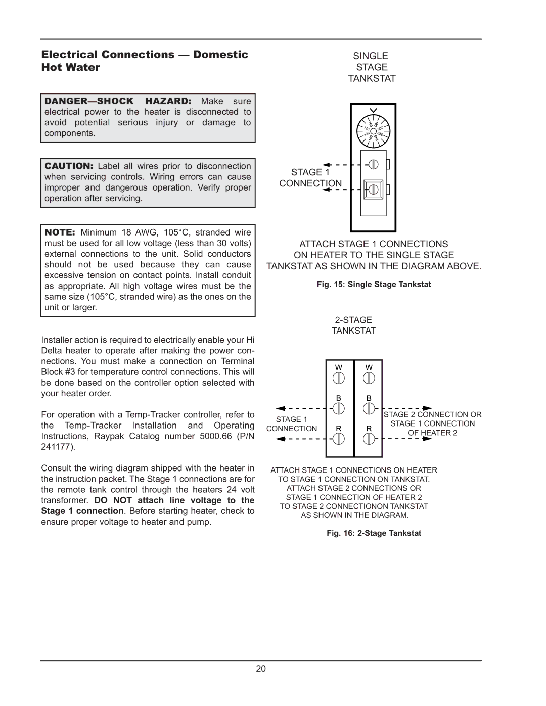 Raypak HD401, HD101 manual Electrical Connections Domestic Hot Water, Stage Tankstat 