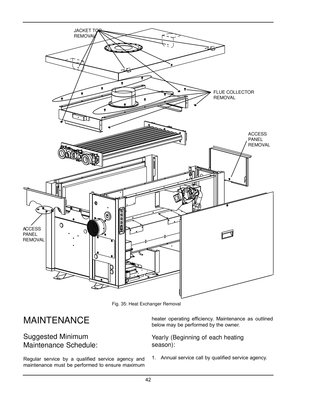 Raypak HD401, HD101 manual Suggested Minimum Maintenance Schedule, Yearly Beginning of each heating season 