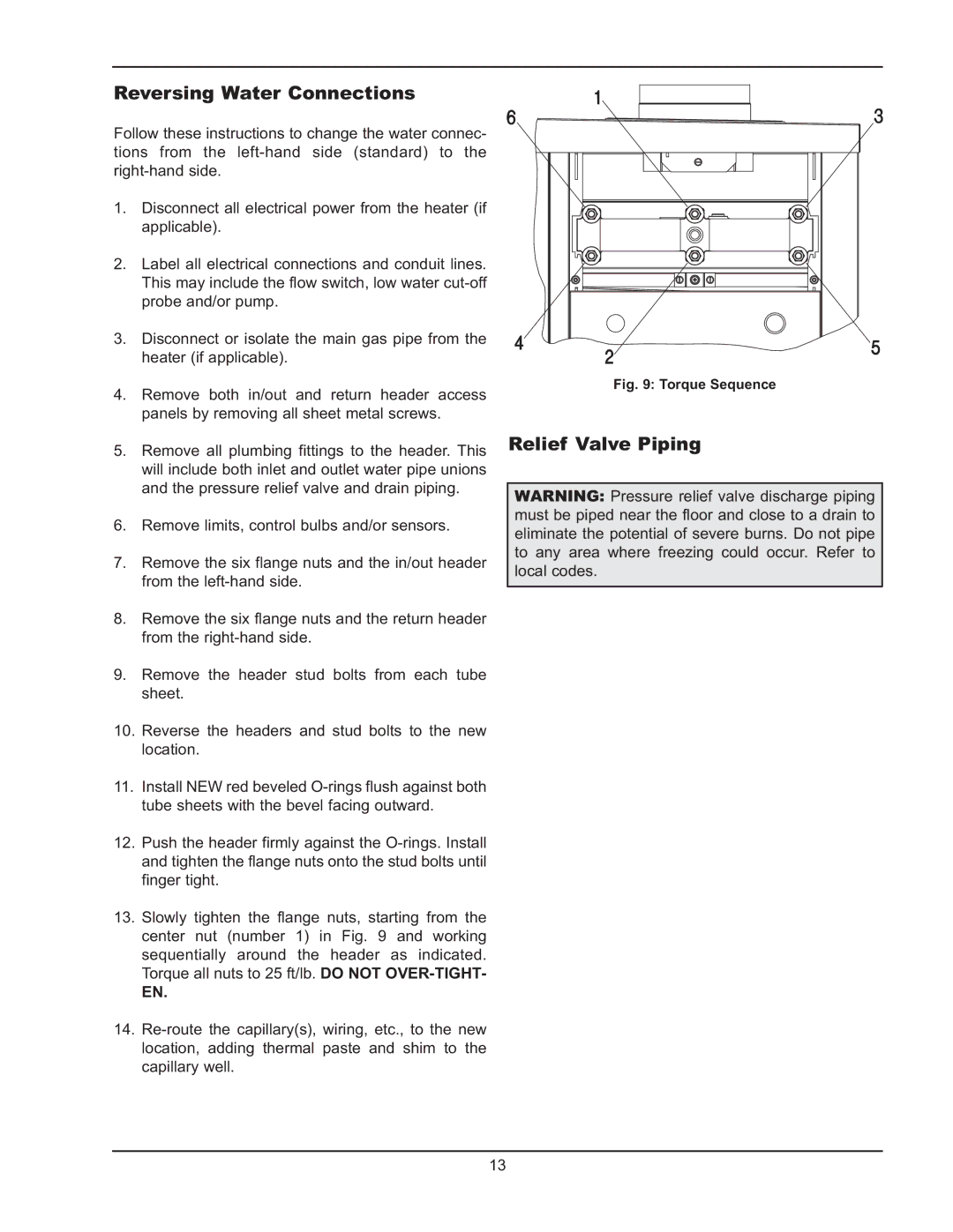 Raypak HD101, HD401 operating instructions Reversing Water Connections, Relief Valve Piping 