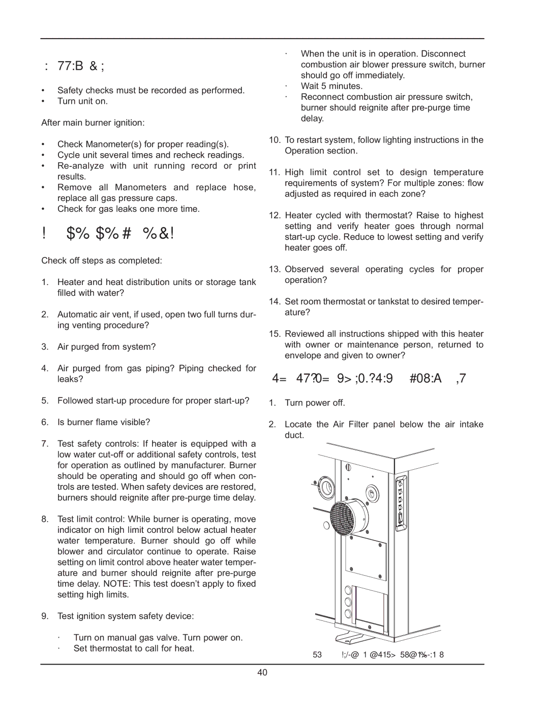 Raypak HD401, HD101 operating instructions Post START-UP Check, Follow-Up, Air Filter Inspection/Removal 