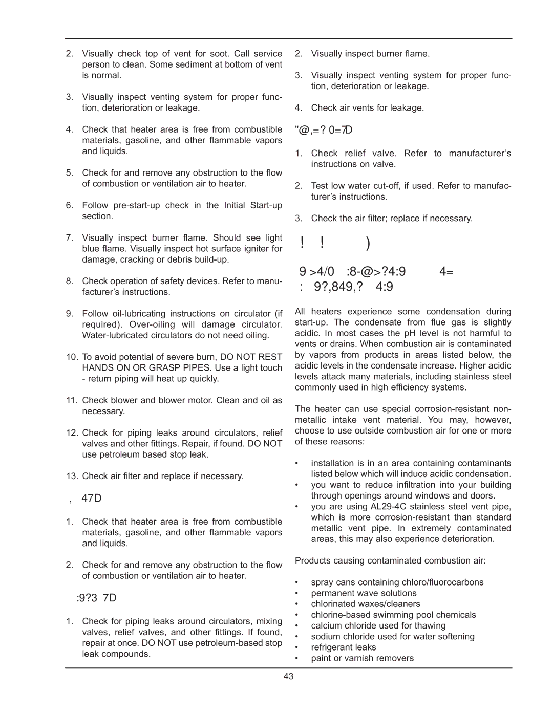 Raypak HD101, HD401 operating instructions Appendix, Inside Combustion Air Contamination, Daily, Monthly, Quarterly 